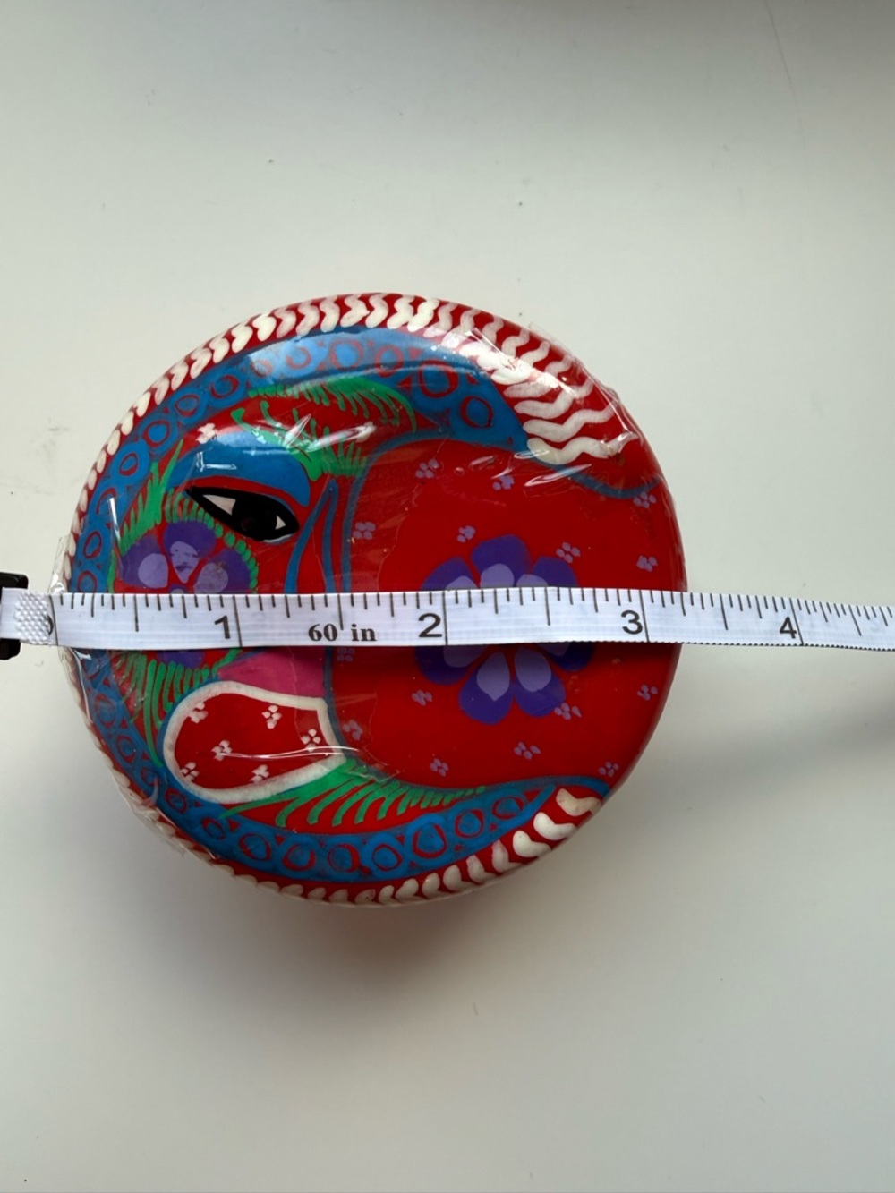 Mexican Folk Art Style Hand Painted Terracotta Bowl Crescent Moon Flowers - Picture 4 of 6